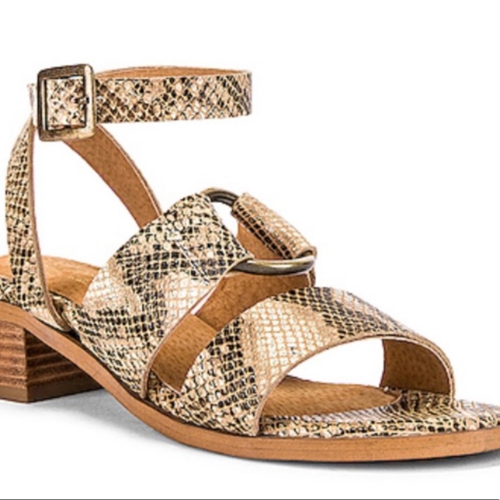 {Seychelles} Leather Snake Print Strappy Sandals Size 9 Block Heel Open …